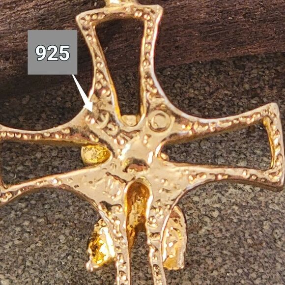 Gold Over Sterling Diamond Cut 3D Rose Open Cross Pendant - Picture 4 of 5